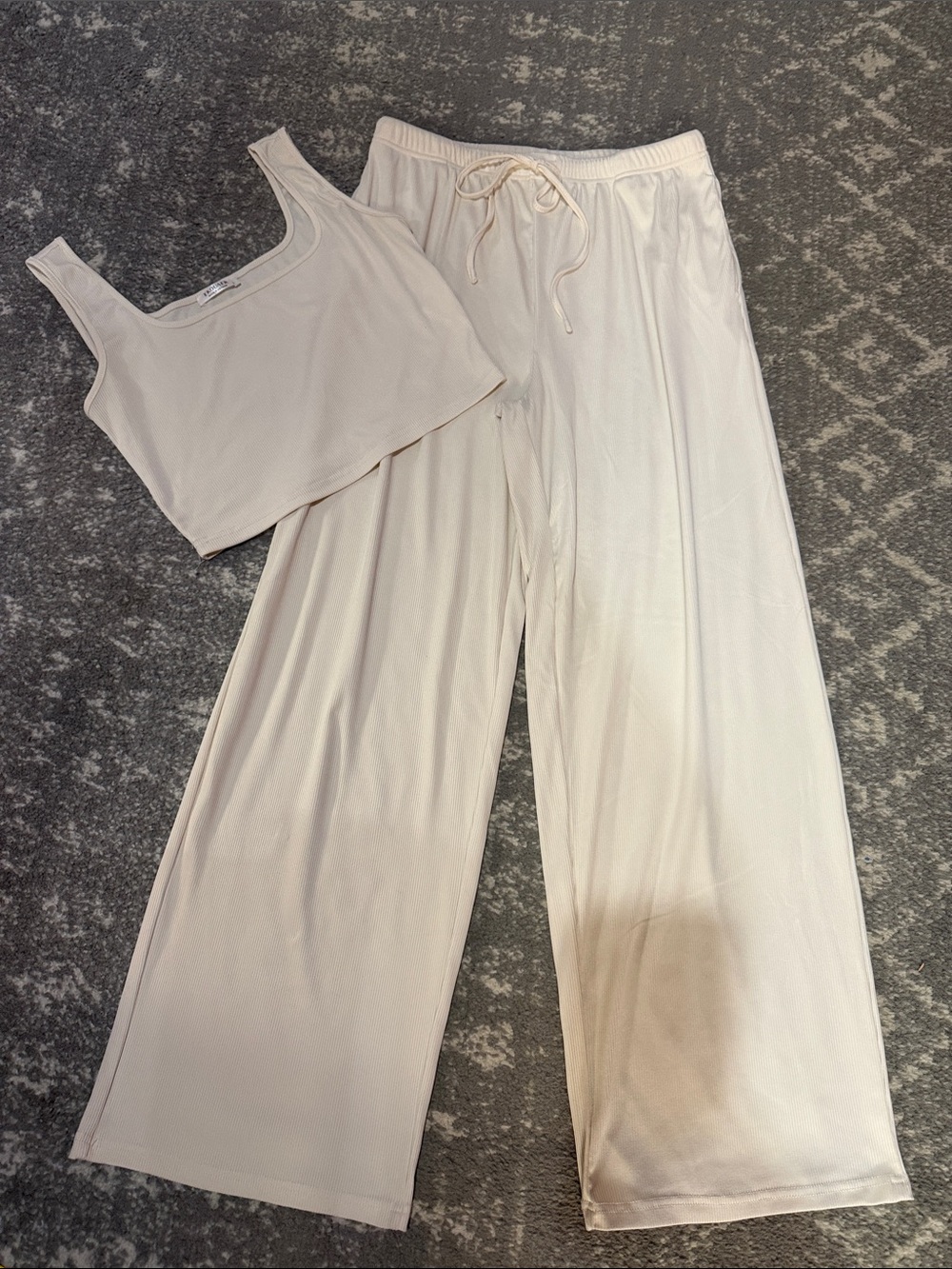 Relaxed Cream Crop Tank & Wide-Leg Pajama Set by